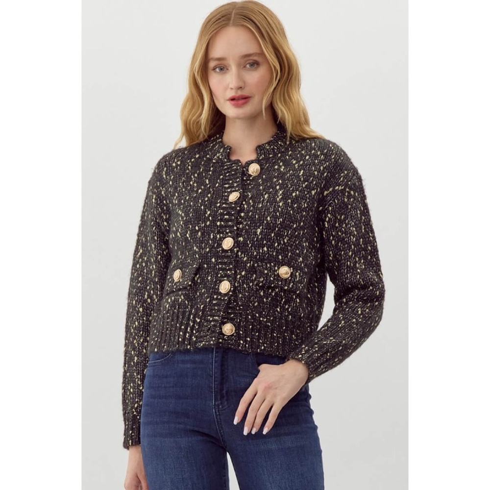 JODIFL Preppy Knit Black and Gold Knit Cardigan